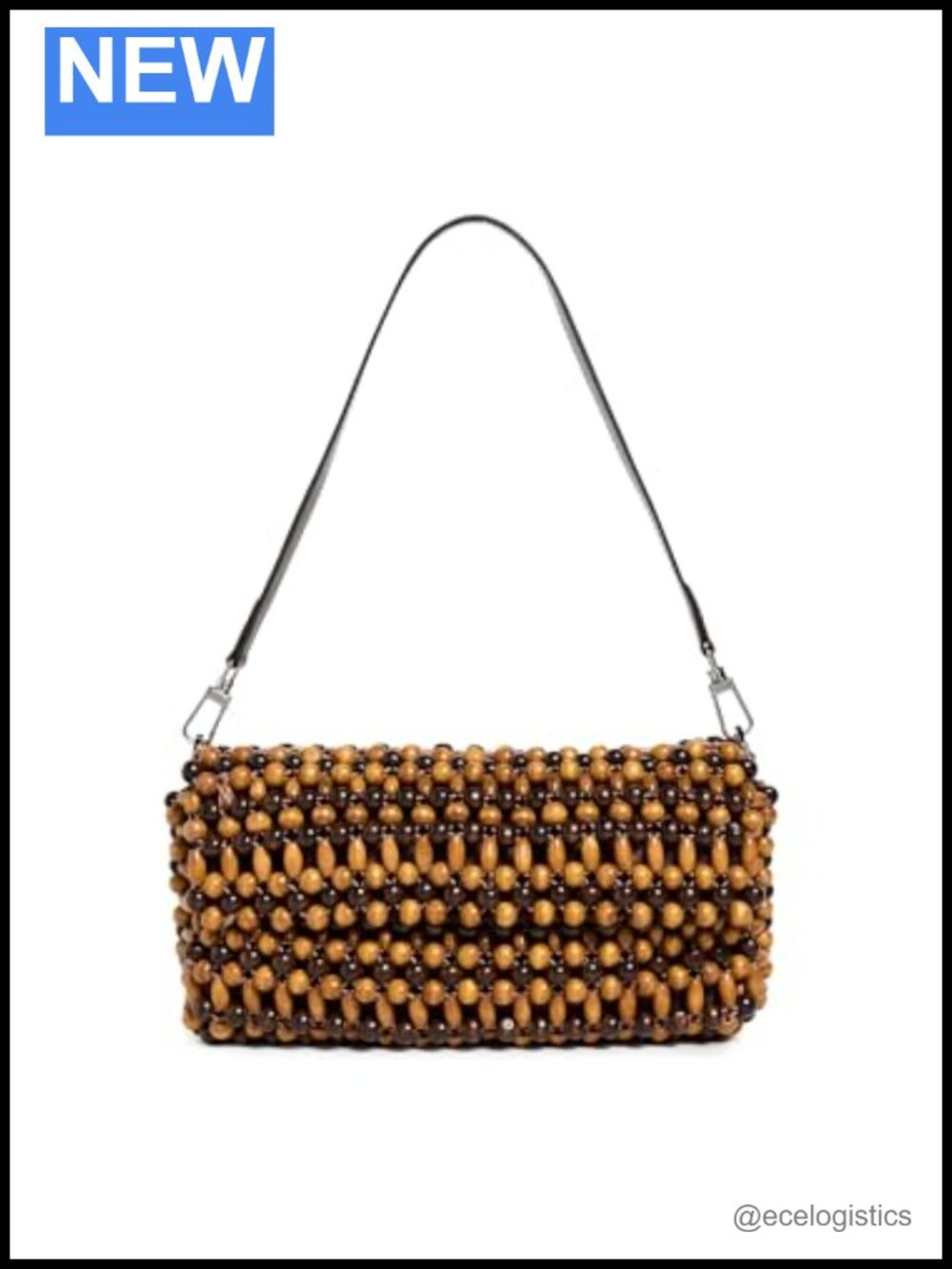 Convertible Shoulder Bag with wooden beads, cotton satin lining, fold-over flap